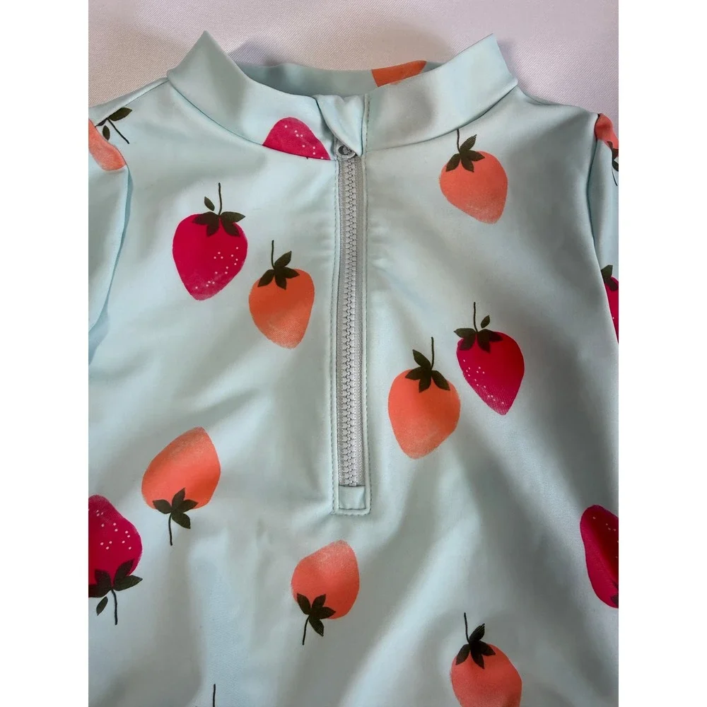 Simple Joys by Carters Girls Swimsuit 2T Strawberry Long Sleeve Rash Guard Beach